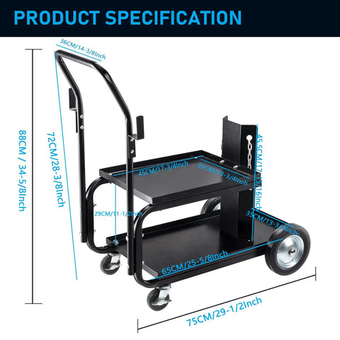 MIG TIG ARC Welder Cart With Upgraded Handle, Heavy Duty Portable Welding Station On Galvanized Casters, 175 Lb Capacity