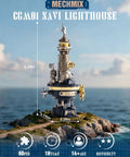 Navi Lighthouse Mechanical 3D Puzzle Lighted DIY Building Set For Adults Desk Decor And Gift Ideas displayed on rocky shore.