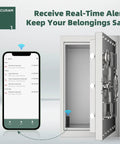 Smart All In One Gun Safe Security Monitor With Laser Door Alarm And Real Time Temperature Humidity And Vibration Tracking For Safe Box And Cabinet Storage Real Time Alerts And Easy Remote Monitoring, app alerts on phone