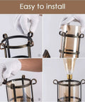 Installation of Outdoor Wall Lanterns 2 Pack Industrial Rustic Porch Light with golden bronze frame and amber glass shade.