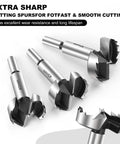 Premium 12 Piece Forstner Bit Set Crafted From Hardened High Speed Steel Precision Wood Drilling Tools, 40mm and 45mm sizes visible.