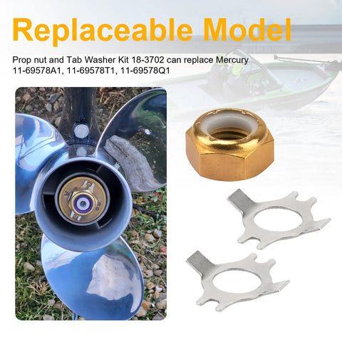 Prop Nut And Lock Tab Washer Kit For Outboard Motors 30 Hp To 60 Hp Replacement 18-3702 shown with nut and washers