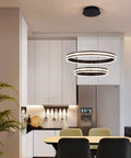 Modern Crystal Chandelier With Dimmable LED Pendant Light In Black, Acrylic Double Ring Design, Remote Dimmer, Kitchen Ceiling Light