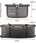 Waterproof Handlebar Bag Set for Bikepacking, Two Dry Packs, black roll-top with 600D Nylon, dimensions labeled in inches