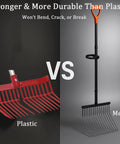Comparison of plastic and metal Heavy Duty Metal Horse Manure Fork With Long Steel Handle Built Tough Two Pack Poop Shovel Rake Hay Fork And Pitch Fork For Horse Stall Farm Work Durable Steel Construction