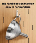 Stainless Steel Resin Funnel With Filter And Brush for 3D Printers Spill Free Filtration, durable metal funnel hanging on wooden wall hook