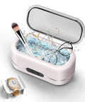 Upgraded 48KHz Ultrasonic Jewelry Cleaner Machine With 304 Stainless Steel Tank for deep cleaning of jewelry and eyeglasses in pink finish.