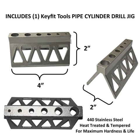Pipe Drill Jig for Cylinders and Pipes Contractor Grade 440 Stainless Steel Heat Treated Drill Jig 2x4 inches.