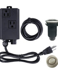 Stainless Steel Brushed Nickel Garbage Disposal Air Switch Kit with dual outlet, cables, and sink top button shown.