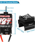 550 Brushed Motor 12T With Heatsink Combo for One Tenth Scale RC Trucks, shown with dimensions and detailed view.