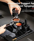 The Real Deal 5 Piece Espresso Tamping Station Kit With Spring Loaded Tamper Weighted Coffee Distributor WDT Needle Tool And Cleaning Brush Pro Barista Storage Base Universal Fit for consistent tamping.