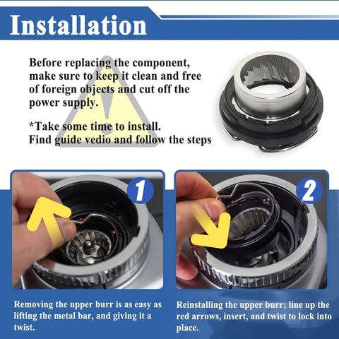 Step-by-step installation of Upper Burr Assembly With Handle Replacement Part For Select Espresso Machines And Grinders
