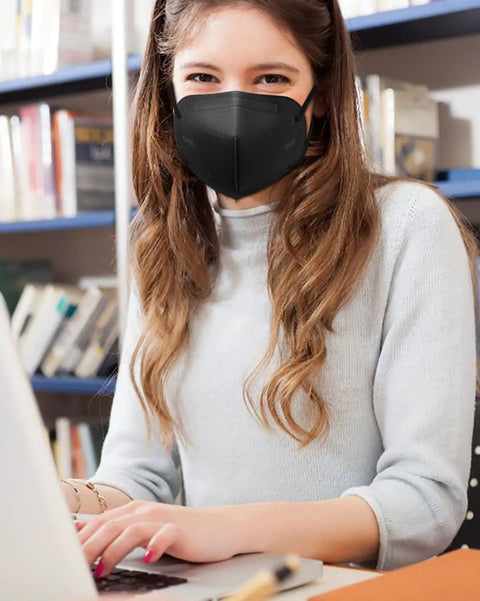 Black Five Layer KN95 Face Mask Cup Design For Dust Protection Breathable And Comfy With Elastic Ear Loops Filtration Over 95 Percent Skin Friendly Inner Layer For Everyday Use