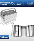Metal Cantilever Tool Box With Fold Out Trays 3 Tier 5 Tray Stainless Steel Chest Stackable Portable Organizer For Home Garage Shop Factory Or Warehouse Use Built To Last Durable Rust Resistant Steel, 13 25/64 x 7 7/8 x 8 5/64 in