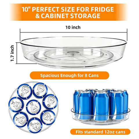 Easy Peasy 10 Inch Round Lazy Susan Turntable Organizer, 3 Pack displaying clear round trays for fridge and cabinet storage.