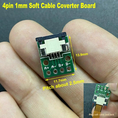 4pin 1mm Soft Cable Coverter Board held in hand, dimensions 13.9mm x 11.7mm, for DIY electronics projects.