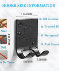 Heavy Duty Self Adhesive Razor Holder And Shower Hook Set In Stainless Steel Stick On Wall Hangers For Bathroom And Kitchen Built Tough For Razors Towels Robes Loofahs Coats And More 2 Pack, black finish with droplet details and size information.