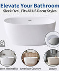 Durable 47 Inch Acrylic Freestanding Bathtub In Gloss White Featuring A Sleek Oval Shape for modern minimalists and luxury bathrooms.