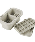 Must-Have Paint Brush Cleaner And Holder With Built-In Palette And Wash Basin For Acrylic, Watercolor, And Water-Based Paints, Compact Portable Organizer In Gray.