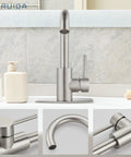 Single Hole Bathroom Faucet With 360 Degree Swivel Spout, 304 Stainless Steel, Brushed Nickel Finish, Pop Up Drain And Deck Plate