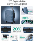Blue BAGSMART 20-inch expandable carry-on luggage with spinner wheels and TSA lock