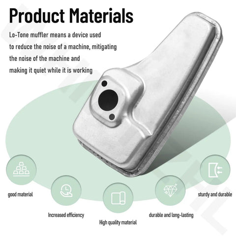 Lo Tone Muffler for Small Engines No Fuss Quiet Exhaust Solution for 6 HP Quantum and 625 675 Series Mowers on light background