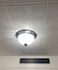 No Sweat Glue Up Foam Ceiling Tiles EZ Install Hides Popcorn Texture Fast Lightweight Styrofoam ceiling design with light fixture.