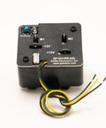 RF Remote Control Beefed Up For 12V DC Motor With Reverse Polarity Protection Auxiliary Switch Input 30A Relay Output At 12V 340 MHz Receiver Compact 3 By 3 By 1.5 Inch Module With A 3 Inch Antenna, top view showing connectors and wires