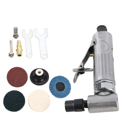Bad Boy Right Angle Pneumatic Air Die Grinder With Variable Speed And 20000 RPM, includes various polishing pads and attachments.