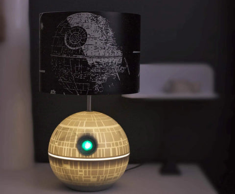 Death Star 3D Touch Lamp USB LED Desk Light With Printed Death Star Shade, 14 Inch Tall, glowing in dark setting