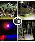 Beast Mode Ultra Bright Rechargeable Spotlight Flashlight 20000mAh 4000LM illuminating trees and pathways at night