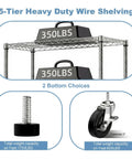 Five Tier Wire Shelving Unit With Wheels Beefy Heavy Duty Metal Storage Rack weight capacity details and bottom choices
