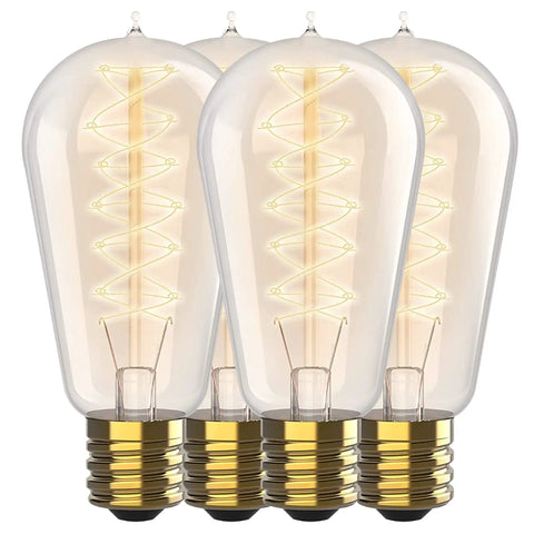Vintage Edison Light Bulbs 60W 4 Pack ST58 Squirrel Filament Clear Glass E26 E27 Dimmable Warm White 2100K For Indoor And Outdoor Decor Old-School Glow With Retro Vibe