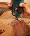 Pro Tier 3 Pack Bow Tie Inlay Router Template Kit with acrylic guide in use on wooden surface for butterfly key repair.