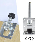 4 Pack Adjustable Leveling Feet For Tables Cabinets And Workbenches With Lock Nuts L Shaped Bracket And Rubber Protectors 102mm Bolt Cold Rolled Steel Construction Rust Resistant Heavy Duty installed on wood board