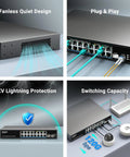 18 Port 2.5G PoE Switch Unmanaged With 16 PoE Ports And 2x 10G SFP Uplink All-In-One Power Budget Up To 250W shown in action