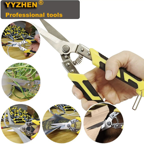 Eight Point Seven Inch Aviation Tin Snips For Heavy Duty Metal Cutting With Stainless Steel Blades And Ergonomic Grips