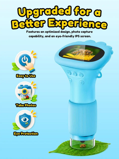 Kids 1000X Handheld Digital Microscope With 2.0 Inch Screen, kid handheld plastic microscope with photo capture and eye protection