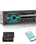 Bluetooth Single Din Car Stereo with Hands Free Calling, Push To Talk Assistant, 7 LED Color Lighting, remote, app on screens
