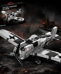 FW-190 Fighter Aircraft Build Kit with 503 Pieces for Adults and Hobbyists, model displayed with box, dark backdrop.