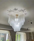 Retro Glass Pendant Light Features An Eye Catching Cone Shape To Amp Up Any Room; This Led Ceiling Fixture Delivers Top Tier Luxe Style for Your Living Room or Entryway While Casting a Chill Warm Glow for Cozy Nights.