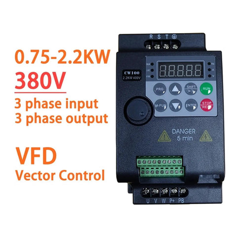 Economical Three Phase VFD Inverter 0.75kW 1.5kW 2.2kW 380V With 0 to 500Hz Output Motor Speed Vector Control Compact AC Drive front view