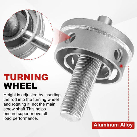 Heavy Duty Adjustable Screw Jacks For Home Leveling With Built Tough Steel Frames Holding 22046 Lbs Plus Hassle Free Aluminum Turning Wheels close-up of turning wheel mechanism