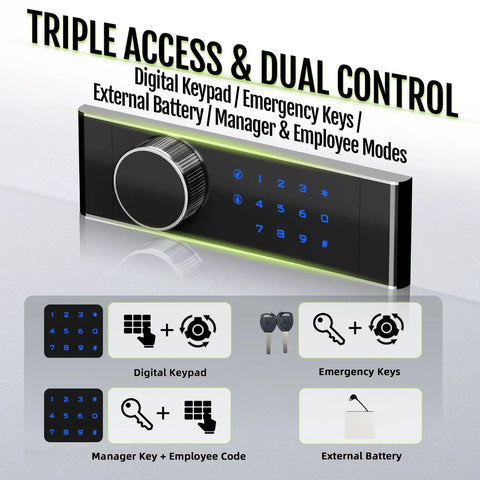 Triple access digital keypad for Beefy Extra Large Dual Door Home Safe 8.6 Cu Ft Tall Safe For Laptops And Legal Files Upright