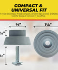Door Stopper Replacement Rubber Tips for Kickdown and Drop Down Doors, Ribbed Foot for Positive Hold, dimensions shown.