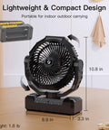 2 In 1 D Cell And USB Powered Fan For Outdoors Portable Battery Operated Fan With 4 Speeds Light Timer And Remote, size dimensions shown