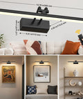 Slick Battery Operated Picture Light For Wall In Bold Black With Seamless RF Remote Control For Flawless Art Display And No Fuss Installation, mounted above art.