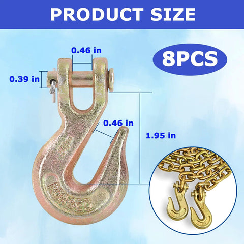Eight Pack Clevis Grab Hooks Five Sixteenths Inch Grade Seventy Forged Steel For Tow Chains Heavy Duty 5400 Lbs Zinc Plated