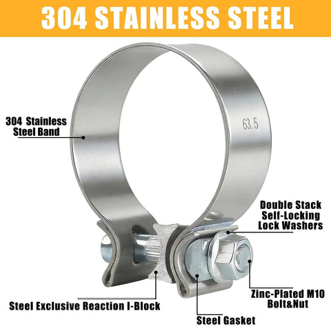 2.5 Inch Exhaust Clamp Universal Stainless Steel Narrow Band For 2.5 Inch OD Pipes Mufflers Catalytic Converters