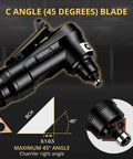 Built Damn Tough Triangle C Angle Cutter Heads Compatible With Pneumatic Chamfering Machines featuring C angle 45 degree blade detail.